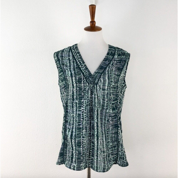 NWOT‎ Halogen Nordstrom Green Patterned Sleeveless Blouse XL - Picture 1 of 16